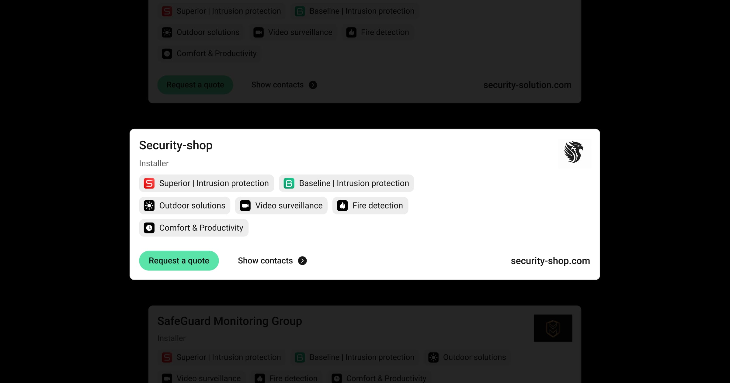 Liste d'entreprises sur la page Où acheter