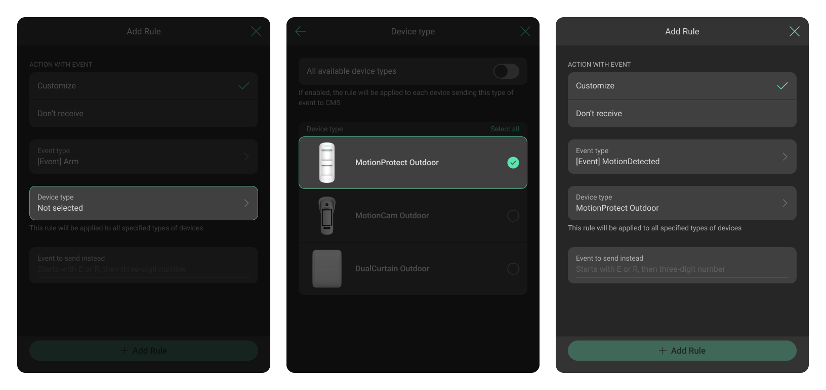 Todos os tipos de dispositivos disponíveis