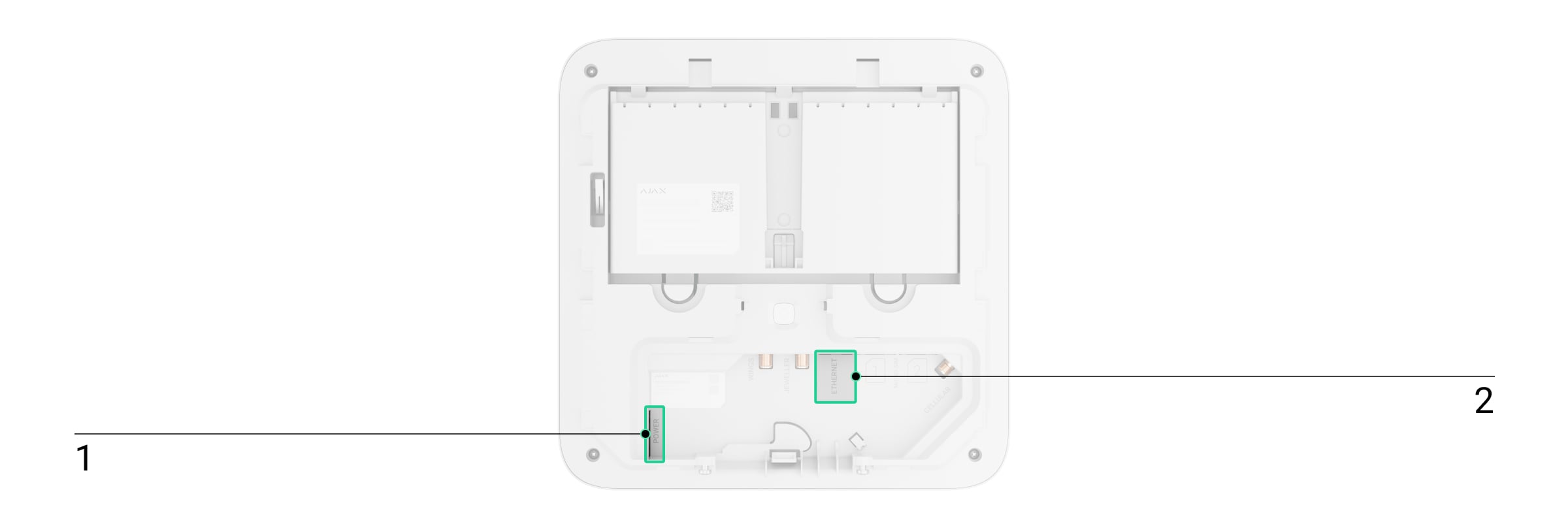Connect Ethernet and power supply cables to the appropriate connectors: