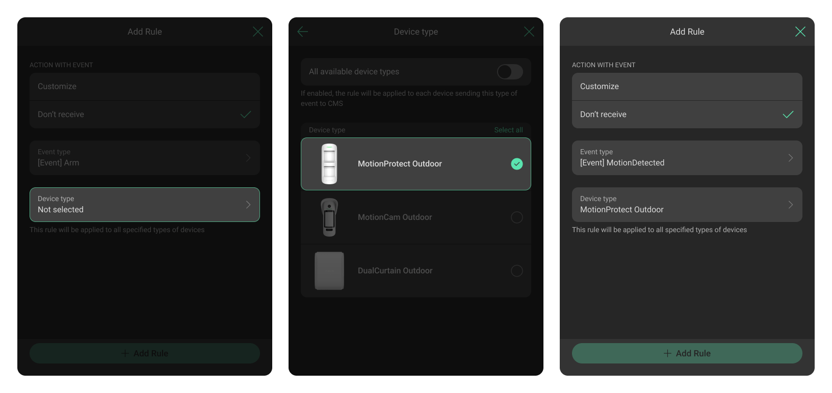Todos os tipos de dispositivos disponíveis