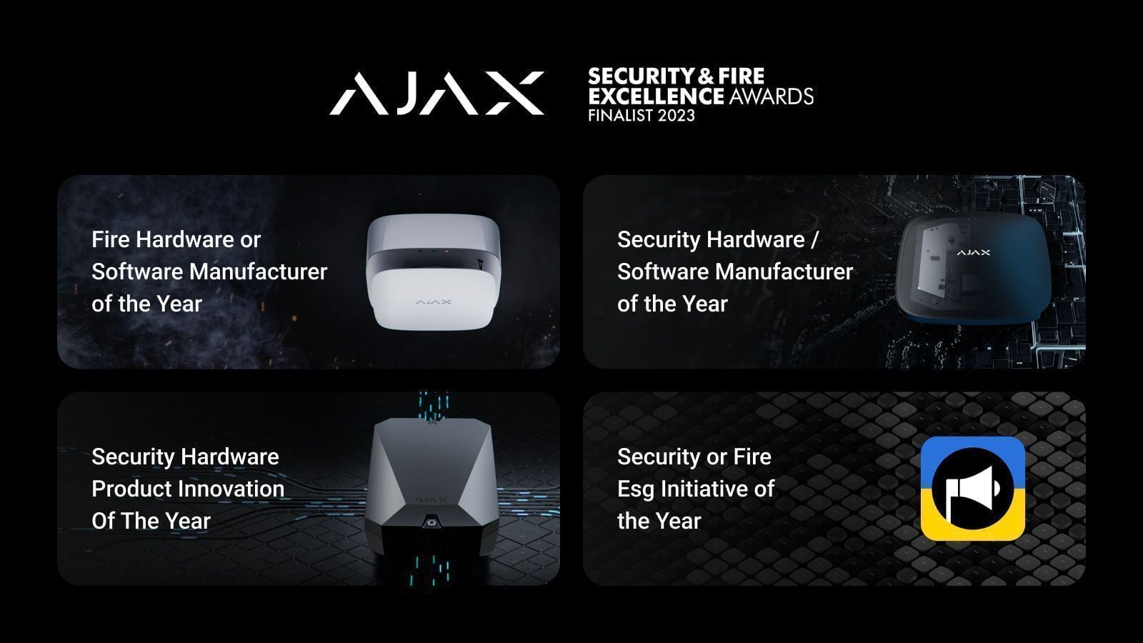 Ajax Systems è stata riconosciuta finalista per 4 premi ai Premi Security & Fire Excellence Awards del 2023