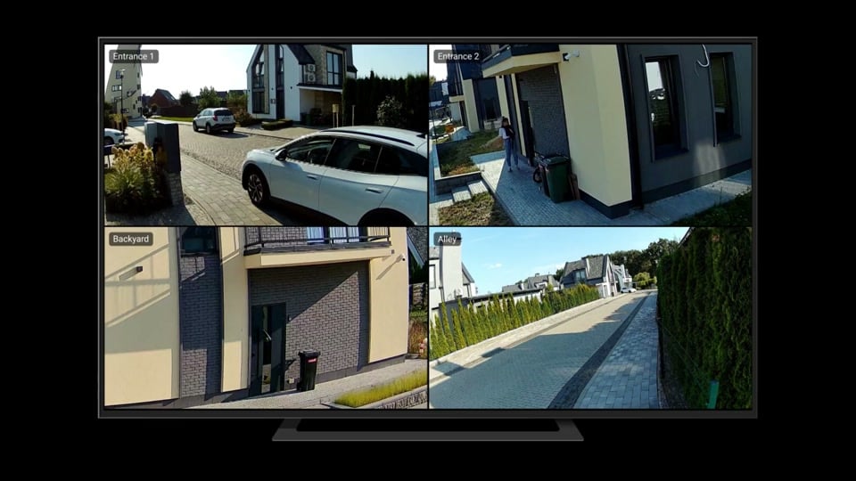 Le mur vidéo affiche simultanément quatre flux vidéo en direct