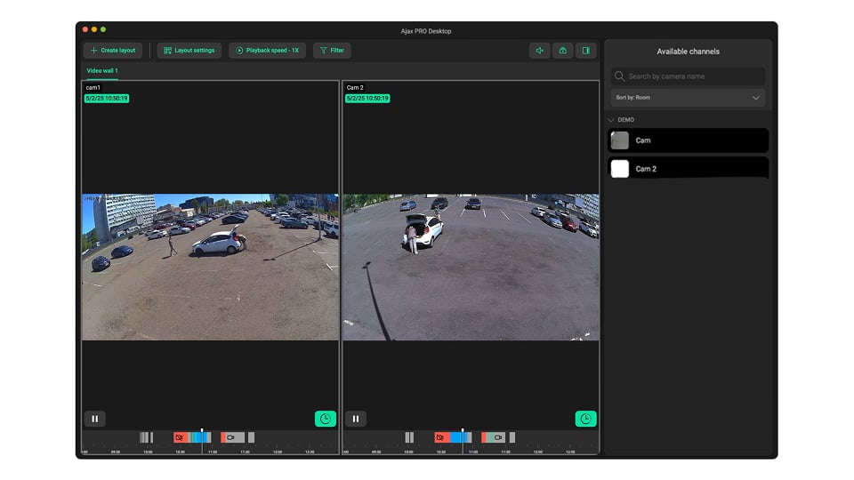 Gesynchroniseerde video-opnamen van meerdere camera's in één videowall