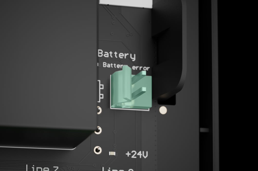 Connector for a 12 V⎓ backup battery