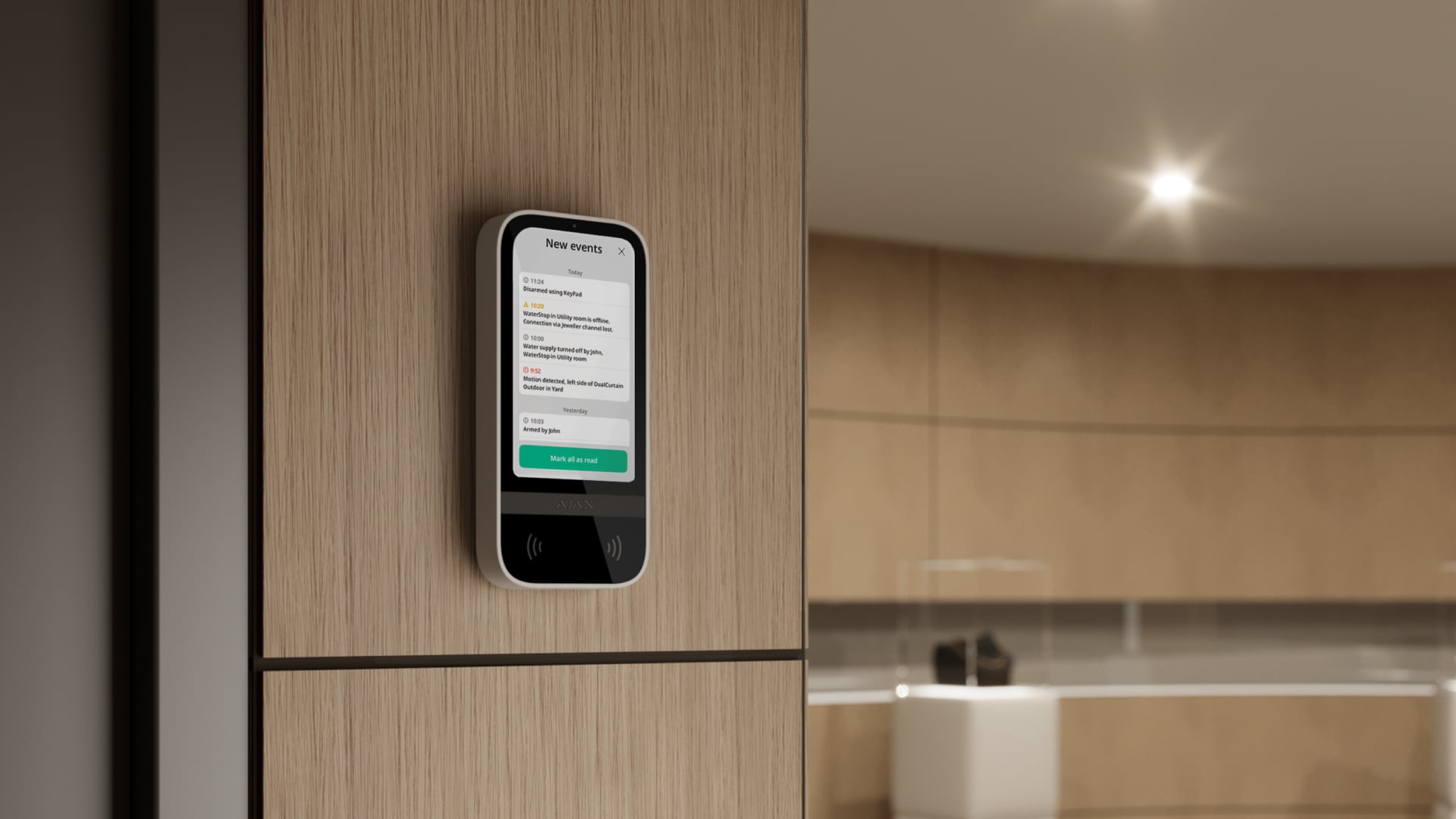 Der Ereignis-Feed auf dem Bildschirm jetzt auf dem Superior KeyPad TouchScreen Fibra