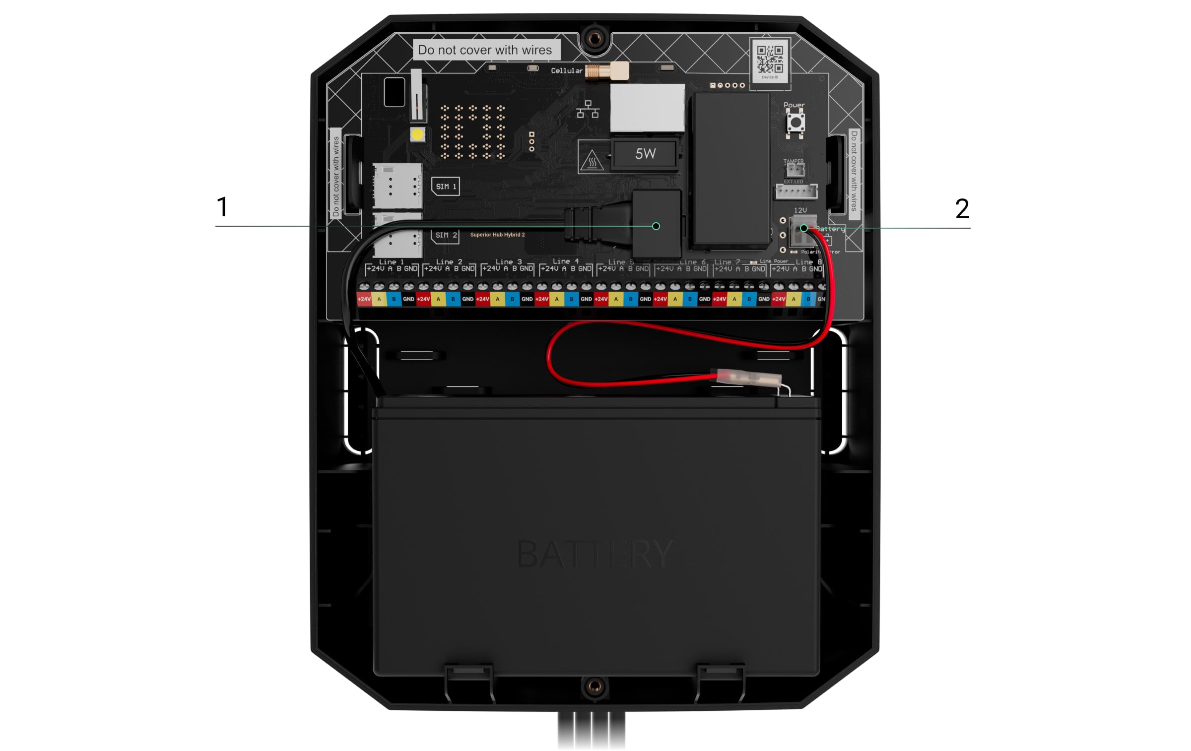 De-energize and turn off the hub. Disconnect the backup battery.
