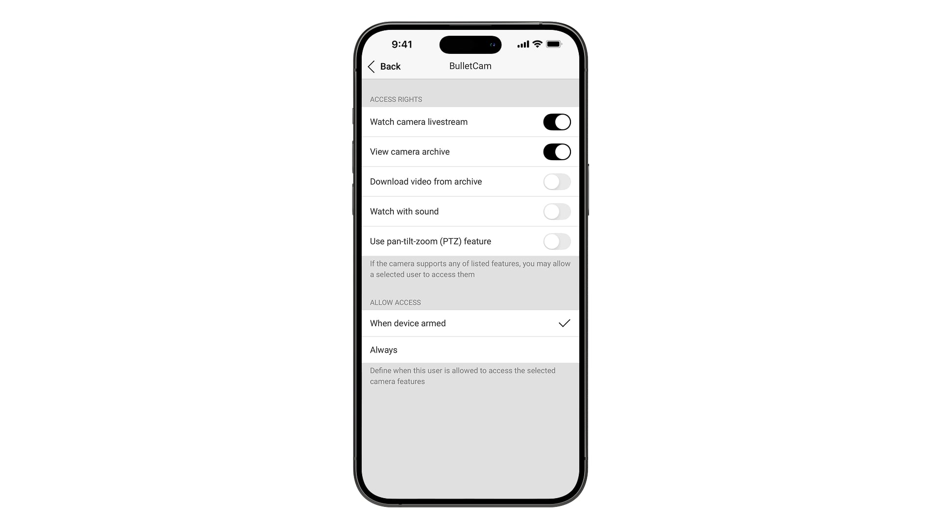 Меню Приватность в приложениях Ajax
