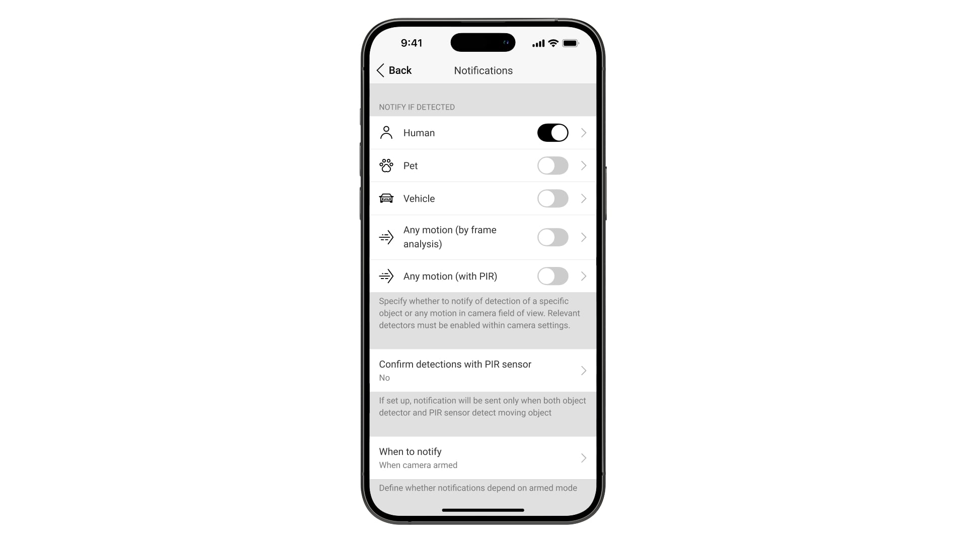 Alertas personalizables por tipo de detección
