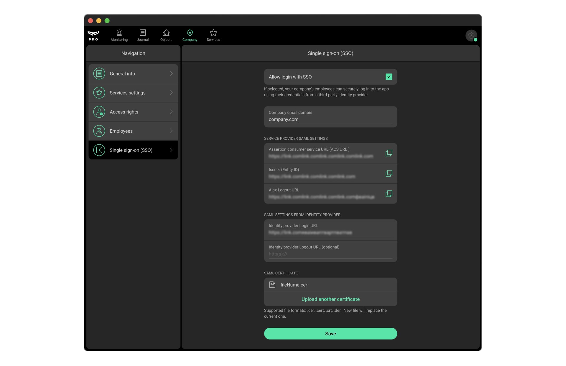 Configuring the SSO feature in Ajax PRO Desktop