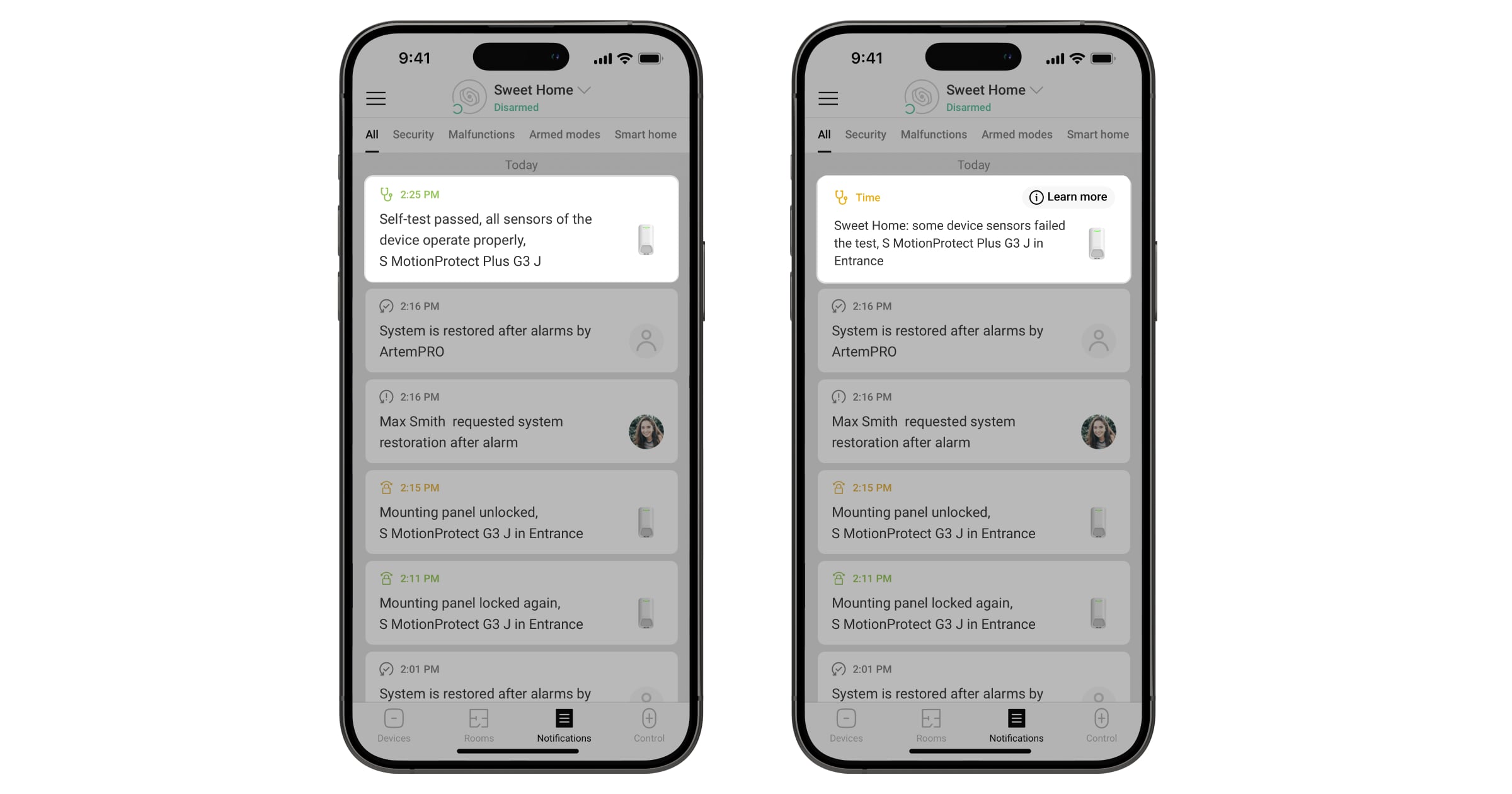 Notification about the testing result
