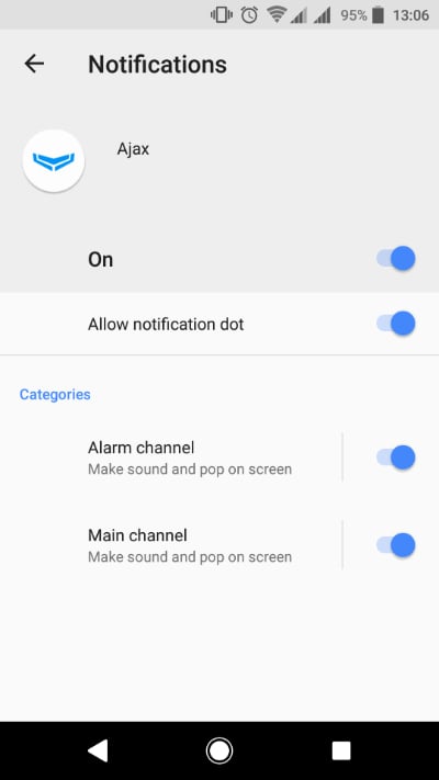 ajax android settings
