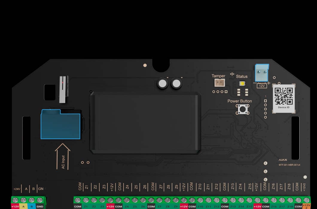 Inputs for powering by the mains or a backup battery