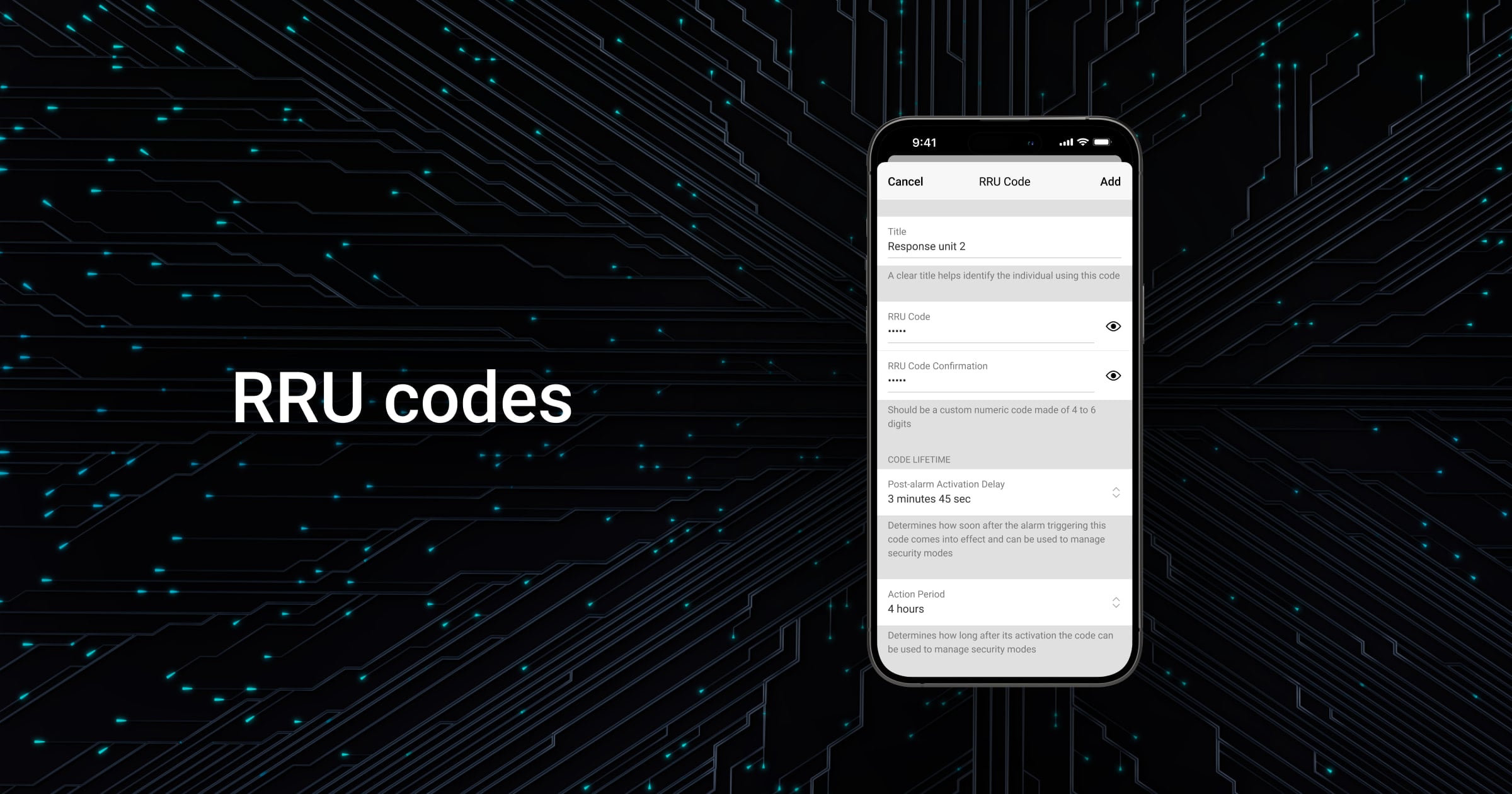 Konfiguration der Codes für die Einsatzteams