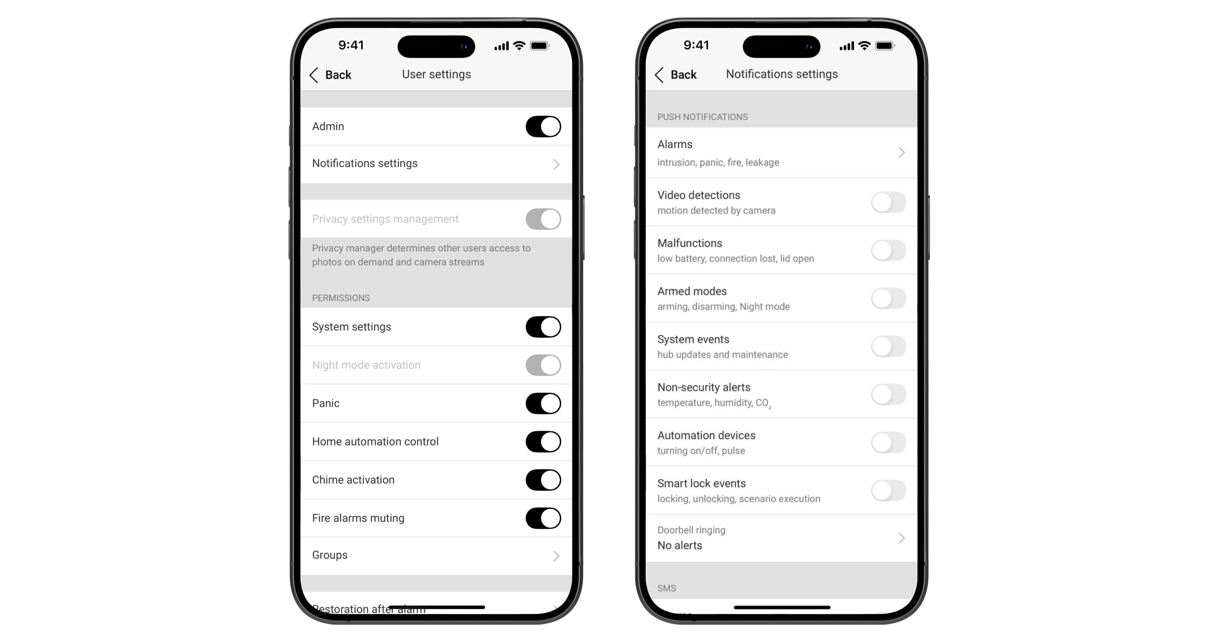 Events and alarm notifications