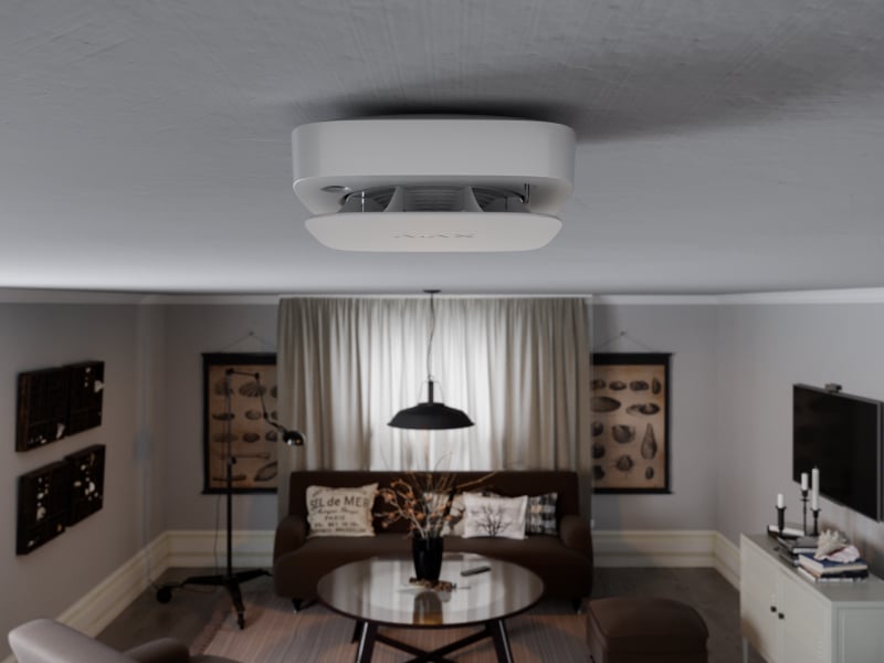Détecteur FireProtect 2 au plafond d’une pièce de vie