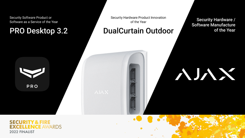 Компанія Ajax Systems увійшла до списку номінантів нагороди Security & Fire Excellence Awards 2022 у 3 категоріях