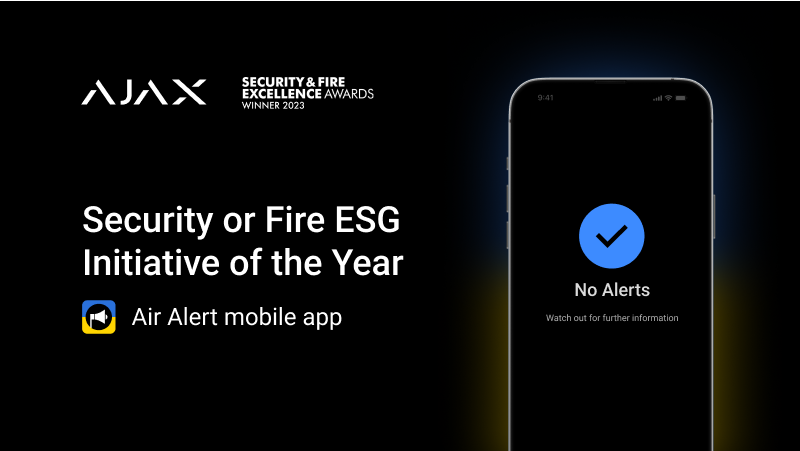 Ajax Systems gewinnt die Kategorie Sicherheits-/Brandtechnische Initiative des Jahres in den Bereichen Umwelt, Soziales und Unternehmensführung bei den Security & Fire Excellence Awards 2023